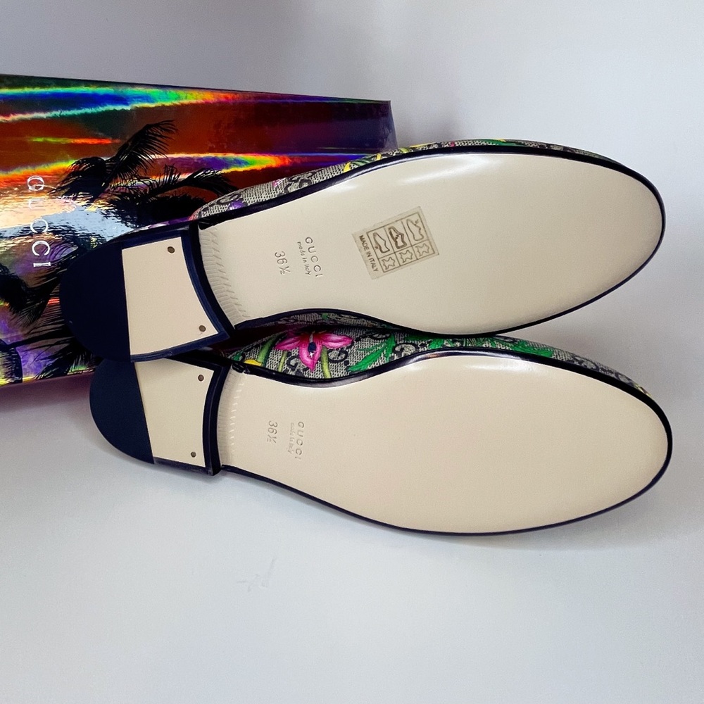GUCCI Princetown Horsebit GG Supreme Flora Print Slippers Sandals Slip-on Shoes - Picture 10 of 13